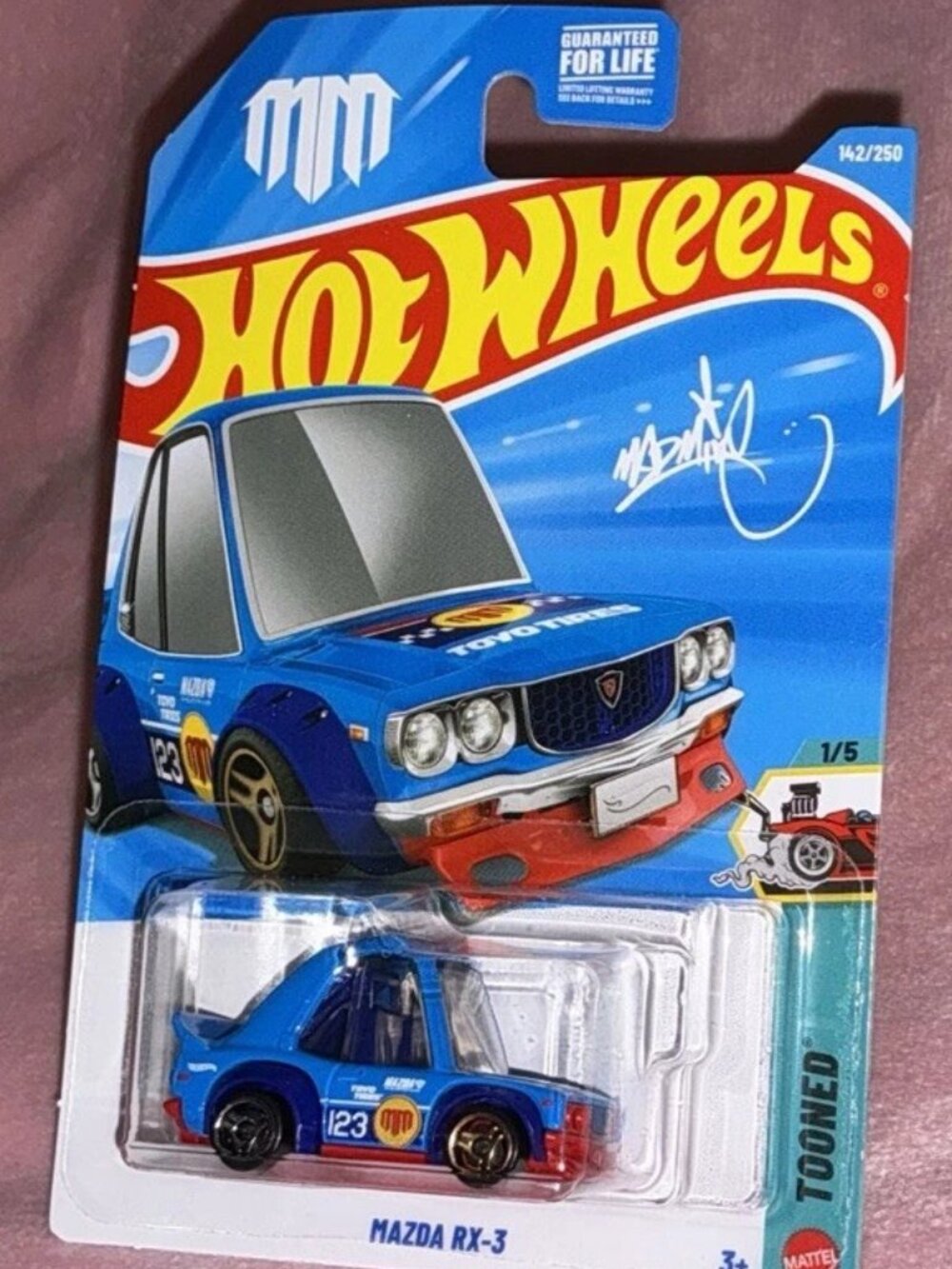 HOT WHEELS 2025 Mazda RX-3 Tooned 1/5 #142/250 Blue Mad Mike Whiddett Collab New